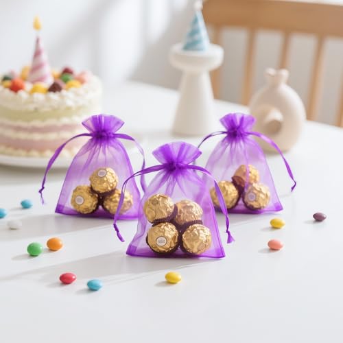 Image of joycraft 50Pcs Organza Bags, 2.7 inchx3.5 inch Gift Favor Bags, Purple Breathable Tulle Bags with Drawstring, Sheer Mesh Pouch Drawstring Bags for Wedding Favor, Jewelry, Makeup, Candy