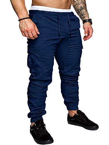 Karlywindow Mens Joggers Sweatpants Stretch Casual Cotton Cargo Pants Workout Sports Track Pants Long Trousers (Navy, X-Large)