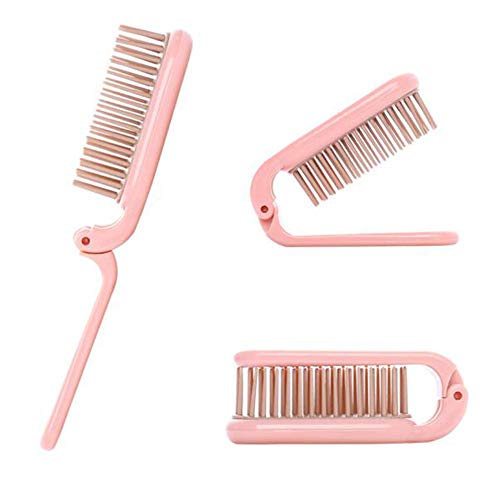 Putysuun Travel Folding Hair Brush Mini Pocket Comb For Purse Portable Antistatic (Pink Blue) (2Pcs) #TOP2