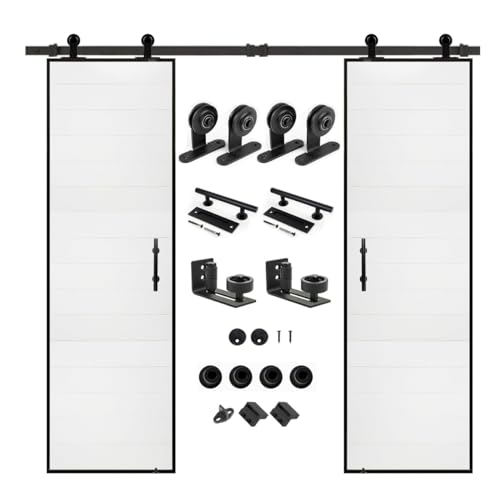 S&Z tophand® 20 in. x 84 Double White Lacquer Barn Door with 8FT Sliding Hardware Kit, - 42in Stainless Steel Frame Style Door/Sliding Door/Simple Assembly is Required