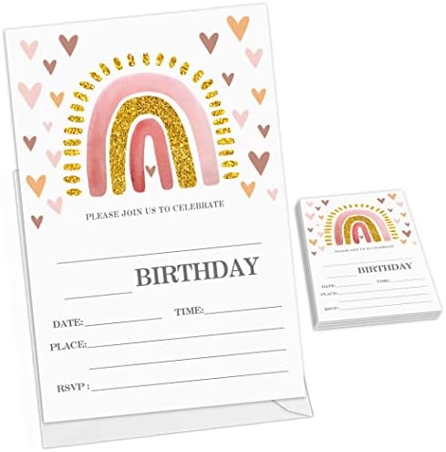 JJOINUS Birthday Invitations for Girl Boy, First Party Boho Birthday Invites, 20 Invitations and Envelopes, Glitter