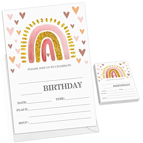 Jjoinus Birthday Invitations For Girl Boy, First Party Boho Birthday Invites, 20 Invitations And Envelopes, Glitter #TOP19