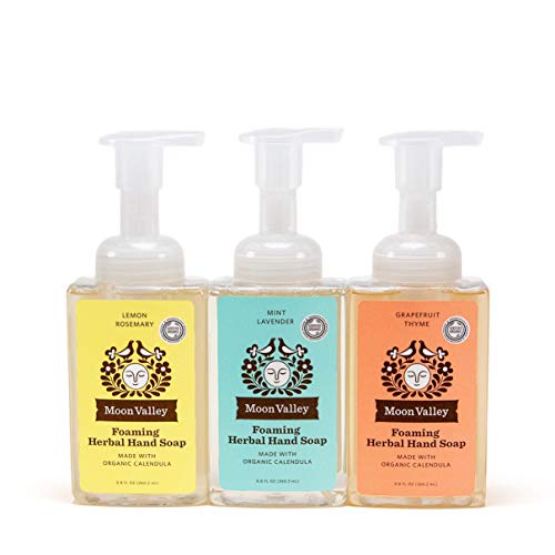 Moon Valley Herbal Foaming Hand Soap, Lemon Rosemary, Mint Lavender, Grapefruit Thyme Three Pack, Vegan, Recyclable Bottle #TOP6