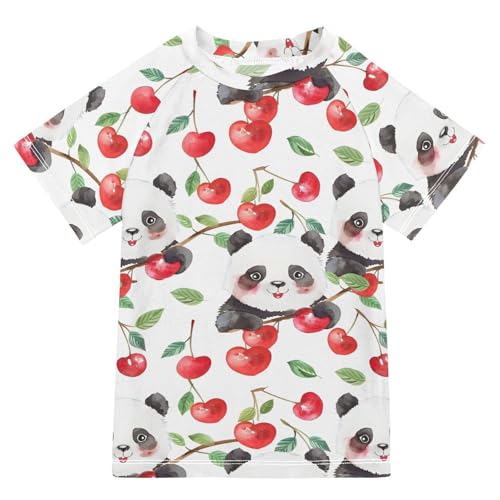 ALAZA Kids Rash Guard Girls Boys Toddler Swim Shirts Short Sleeve Panda Cherry UPF 50+ 3T - Main Image