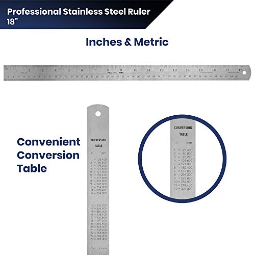 Pacific Arc 18 Inch Stainless Steel Ruler With Inch/Metric Conversion Table #TOP2