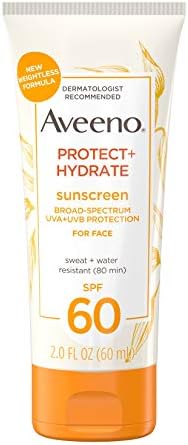 Aveeno Protect + Hydrate Moisturizing Face Sunscreen Lotion With Broad Spectrum Spf 60 & Prebiotic Oat, Weightless & Refreshing Feel, Paraben-free, Oil-free, Oxybenzone-free, 2.0 ounces