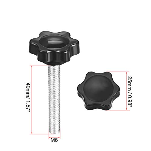 uxcell Clamping Handle Screw Knobs Handle Star Knob M6 x 40mm Male Thread 2pcs, Black, M6x40mm - Image 2
