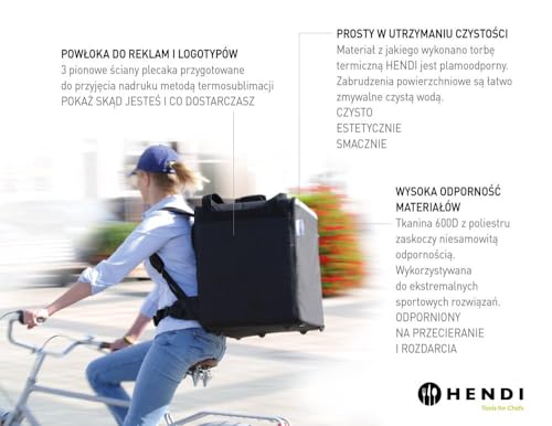 HENDI Thermischer Rucksack, Thermo-Transportrucksack, Thermo-Tasche, Pizza-Tasche, für wegbringen Essen Bestellungen per Fahrrad und Motorrad Lieferung, Leichter, Isoliert, 410x410x480mm, Schwarz