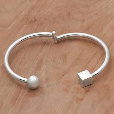 NOVICA Artisan Sterling Silver Bangle Bracelet Simple by Balinese Artisans Indonesia Geometric Modern [7 in Inner Circ. x 0.7 in W] ' Simple Bali'
