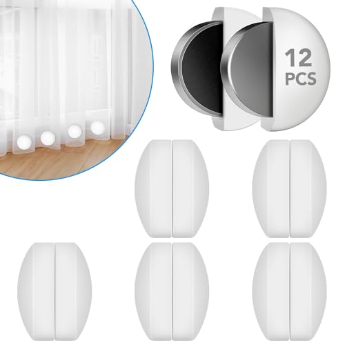 12 Pack Shower Curtain Weights Silicone Wrapped Rust-Proof Magnetic Curtain Weights Heavy Outdoor Curtain Clips for Shower Liner Drapery Tablecloth Flag from Blowing Around (6 Pairs White)