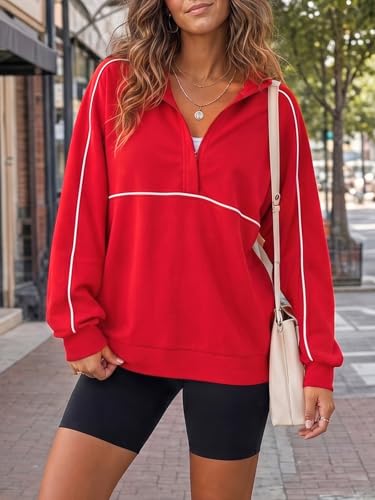 Fisoew Womens Sweatshirts Casual Long Sleeve Collared Zipper V Neck Loose Pullover Tops Fashion Outfits Clothes — view 5