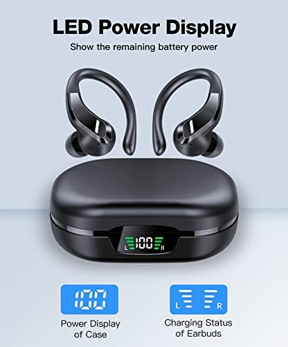 MPWHYL Wireless Earbuds, Bluetooth 5.3 Headphones with Built-in Mics, LED Display, 48H Playtime HD Hi-Fi Stereo Deep Bass In-Ear Earphones with Earhooks, IPX7 Waterproof, Running Ear Buds for Sports