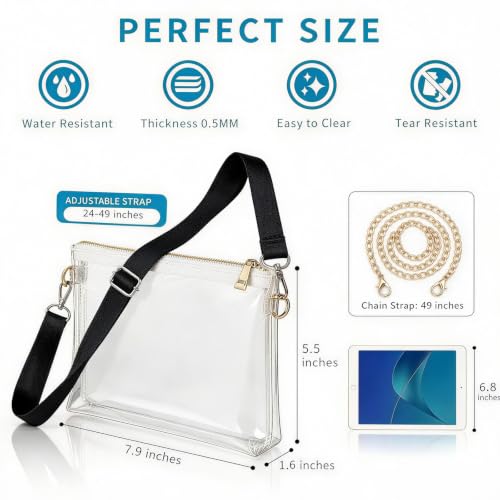 Image of Clear Purse for Women - Clear Bag for Stadium Events, Clear Purse with Detachable Strap, 2 Style to Replace