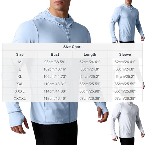 Mens Fishing Hoodie Mens Lightweight Hoodie Comfortable Long Sleeve Full Zip Uv Protection Jacket Lightweight Hiking Athletic Sun Shirt with Thumbholes Gray XX-Large — view 4