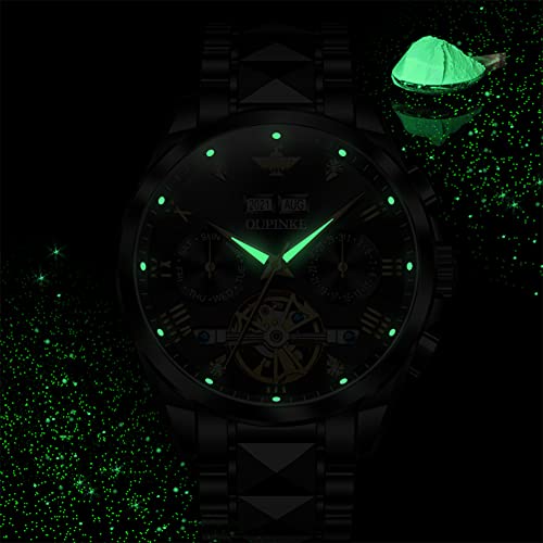Image of OLEVS Mens Watches Skeleton Mechanical Black Watches for Men Wrist Watches Automatic Luxury Tungsten Steel Sapphire Crystal Waterproof Luminous Gold and Black