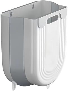 Large Capacity Folding Trash Can with Cabinet Hook, Modern Space-Saving Wall-Mounted Waste Basket, Portable for Kitchen Cabinet Doors, Plastic Storage Solution - Grey