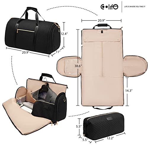 Coolife Garment Bag Carry On Convertible Travel Duffel Bag With Shoe Pouch Weekender Bag For Women Men 2 In 1 Hanging Suit Bag With Shoulder Strap Business Travel Bag (Black, Standard) #TOP6
