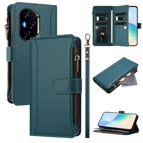 Rfvzubemok Compatible with Honor 300 Pro 5G,Compatible with Honor 300 Ultra 5G Cover,Flip Kickstand Double Card Slots Zipper Wallet Case Green