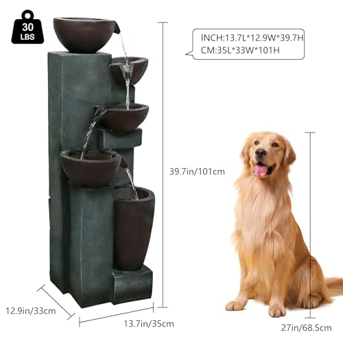 Naturefalls 39.7" Tall Outdoor Water Fountain and Waterfalls - Large Garden Fountain with LED Lights, 5-Tier Cascading, Indoor and Outdoor Fountains for Garden, Patio, Deck, Porch, Backyard and Home - Thumbnail 3