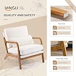 VINGLI Chenille Mid-Century Modern Accent Chair, Cute Reading Arm Chair with Cushion & Lumbar Pillow & Solid Wood Frame for Lounge, Living Room, Reading Room, Bedroom,Cream - Image 5