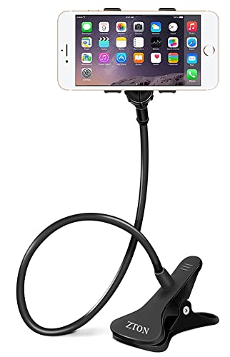 ZTON Cell Phone Holder, Universal Mobile Phone Stand, Lazy Bracket, Flexible Long Arms Clip Mount for iPhone, LG etc. in Office Bedroom Desktop (Black)