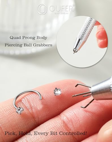 OUFER 20G Horseshoe Nasenpiercing Chirurgenstahl 316L, Innengewinde Nostril Piercing Ring, 2 CZ-Kugeln, 1 Piercing-Kugelgreifer Nasenring Knorpel Ohrpiercing Transparente CZ für Damen 8 mm