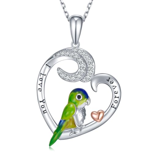 Parrot Necklaces for Women 925 Sterling Silver Cute Heart Parrot