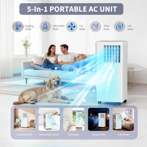 Mobiles Klimagerät 7000 BTU 2, 05 KW, 4- in- 1 Mit Kühlen, Entfeuchten, Ventilieren Und Schlafmodus, Leise 51 dB, EEK A, Inkl. Fernbedienung, 24h Timer, Abluftschlauch & Fensterkit, Für Räum-2