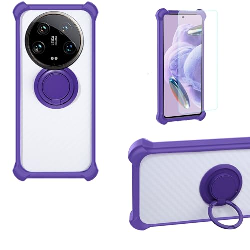 jioeuinly Case Compatible for Xiaomi 14 Ultra Phone Case Cover PC backplane + Silicone Soft Frame Cover [360 Metal Ring, Magnetic Car Mount] CSKB-ZI