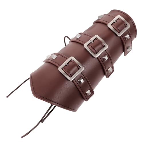 GLEAVI Brazalete Medieval de Cuero Sintético Rojo Marrón Protector de Muñeca Unisex Tachuelas para Cosplay y Disfraces de Halloween Accesorio Vintage para Fiestas y Juegos de rol
