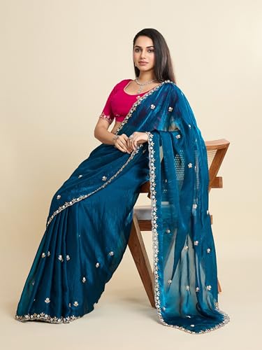 Image of Women's Chiffon Saree with Unstitched Blouse Piece