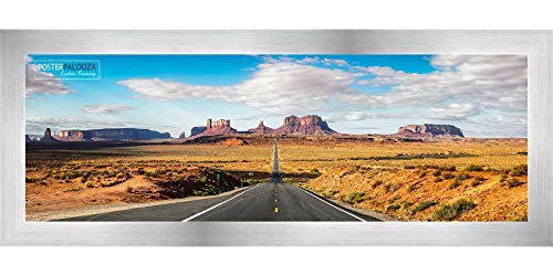 32x10 Frame Silver Pewter Wood Panoramic Frame with UV Acrylic Plexiglass, Foam Board Backing & Hardware Included