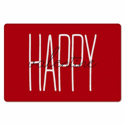 Happy Valentine's Day Kitchen Bath Door Mat Cushioned Runner Rug,Washable Welcome Floor Sink Antifatigue Mat,Waterproof & Non-Slip Comfort Standing Doormat for Kitchen,Black White Letters Red 18