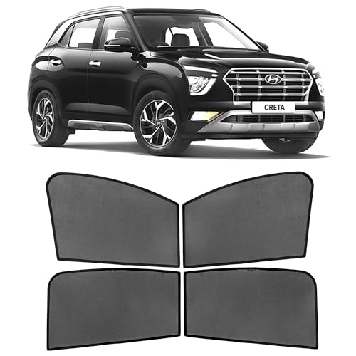 Image of Autostory Custom Fit Black Mesh Car Sunshade for Creta 2020-2024 | UV & Heat Protection Car Window Curtains | Privacy Car Sun Shade | Breathable Vehicle Specific Side Window Shades