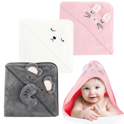 Kaisibum 3-teiliges Kapuzenhandtuch Baby Set, 82 x 77 cm, Baby Badetuch Set...