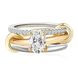 14k Gold Silver Plated Stackable Rings for Women Minimalist CZ Mixed Metal Two Tone Gemstone Stacked Travel Faux Diamond Rings Set Non Tarnish Statement Knuckle Jewelry(Three-ring oval zircon ring, 7)
