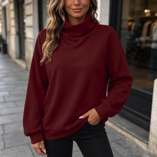 Cethrio Mock Neck Hoodie Mock Neck Sweatshirt Women Oversized Pullover Long Sleeve Fall active Tops Womens Fall Tops 2026 Sudadera Para Mujer Women Capsule Wardrobe Wine - image 5