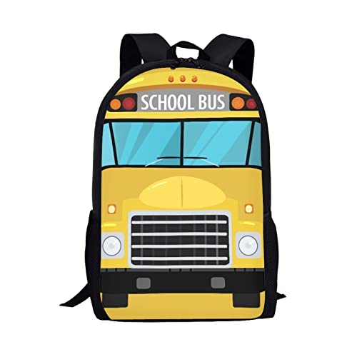 Girls Boys Cute Funny School Bus Print Backpack for School Student Zipper Large Capacity Padded Personalized Yellow Backpack Kids Daily Lightweight Bookbag