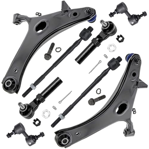 Image of Detroit Axle - 8pc Front End Control Arms Kit for 11-14 Subaru Impreza 13-14 WRX, 2 Lower Control Arms w /Ball Joint 4 Tie Rods 2 Sway Bar Links 2011 2012 2013 2014 Replacement