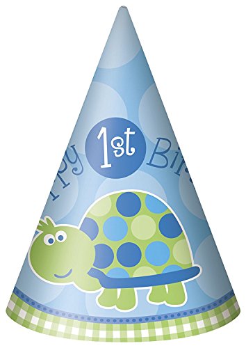 Turtle 1st Birthday Party Hats, 8ct