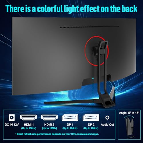 Image of Gawfolk 34 Inch Ultrawide Curved Gaming Monitor, 21:9 UWQHD 3440x1440 165Hz Curved 1500R Computer Monitor PIP /PBP,1ms(MPRT) 128% sRGB,HDMI & DP,Tilt Adjustable,Panoramic for Office & Immersive Gaming
