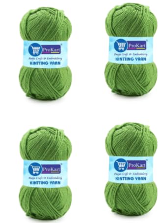 Image of ProKart Premium 4 Ply Woolen Knitting Yarn, Turtle Green (100g x 4 Pack). Soft Yarn for Knitting, Crochet and Crafts. Ideal for Sweaters, Scarves, Hats, Baby wear, Purses and DIY Projects.