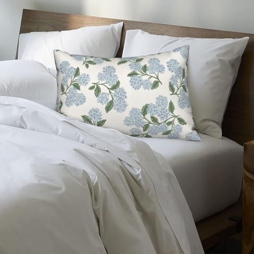 Image of AEIOAE Spring Pillow Covers 12x20 Inch Set of 2, Green Blue Hydrangea Flower Throw Pillows Case,Floral Summer Outdoor Seasonal Decorative Farmhouse Decor Cushion Covers for Home Sofa Bed Couch