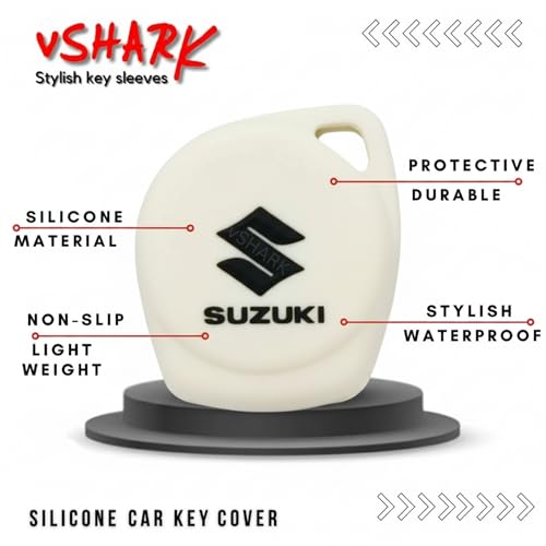 Image of vSHARK Silicone Car Key Cover for Maruti Suzuki S-Presso /Swift DZire /SX4 /DZire / Ignis /Alto /Vitara Brezza /Celerio /Ertiga /Ciaz /SCross /Baleno /Ritz 2 Button Key Cover B Off White Col. ( Pack of 1 )