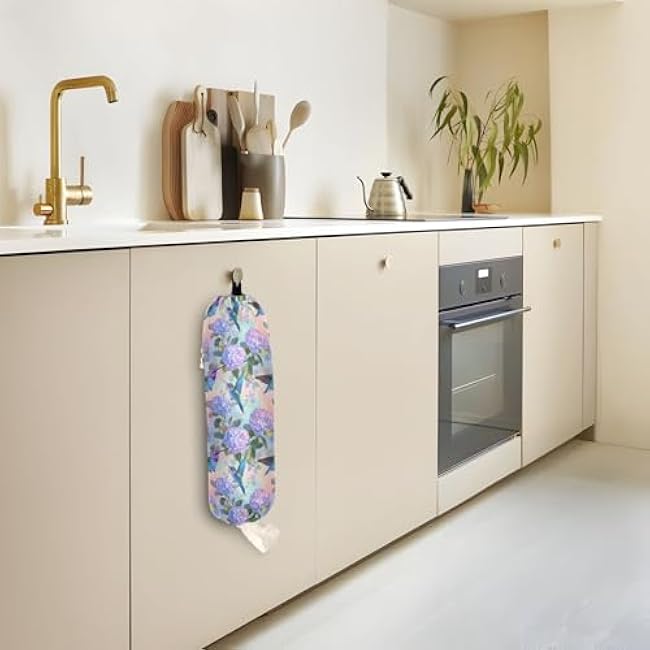Plastic Bag Holder Grocery Bags Organizer Dispenser Storage Hummingbird Hydrangea for Kitchen Wall Mount