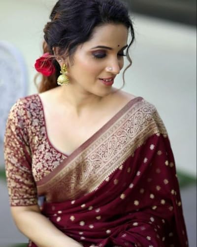 Image of Women's Kanjivaram Soft Silk Banarasi Saree With Blouse Piece | Banarasi Sari For Women | Saree with Blosepiece