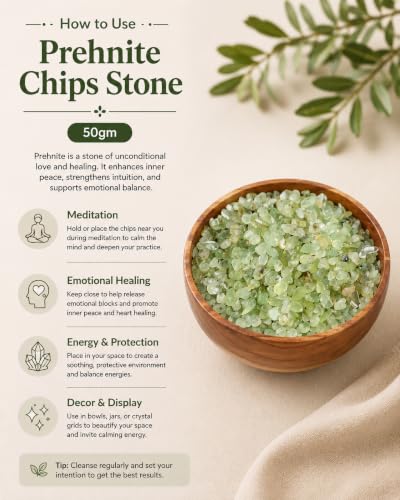 Image of Natural Prehnite Crystal Chips Stone 50 Gm for Reiki, Meditation, Vastu & Feng Shui | Polished Gemstone Chips for Home Decor, Jewellery Making, Resin Art & Craft
