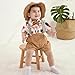 ZOELNIC Baby Boy Suspenders Outfit 4T Fashion Pattern Printing Shirt with Shorts Hat 3pcs Summer Clothes Khaki
