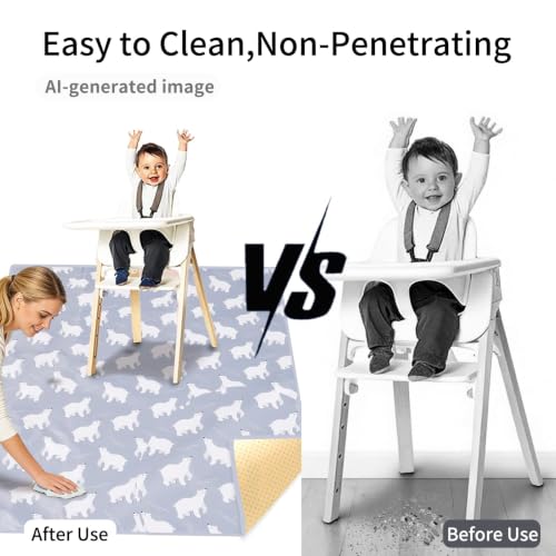 Image of Non-Slip Baby Splat Mat for Under High Chair(Bear, 43 inchx 43 inch)