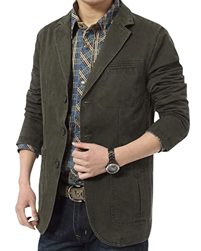 ebossy Mens Casual 3 Button Slim Fit Rugged Cotton Twill Blazer Jacket
